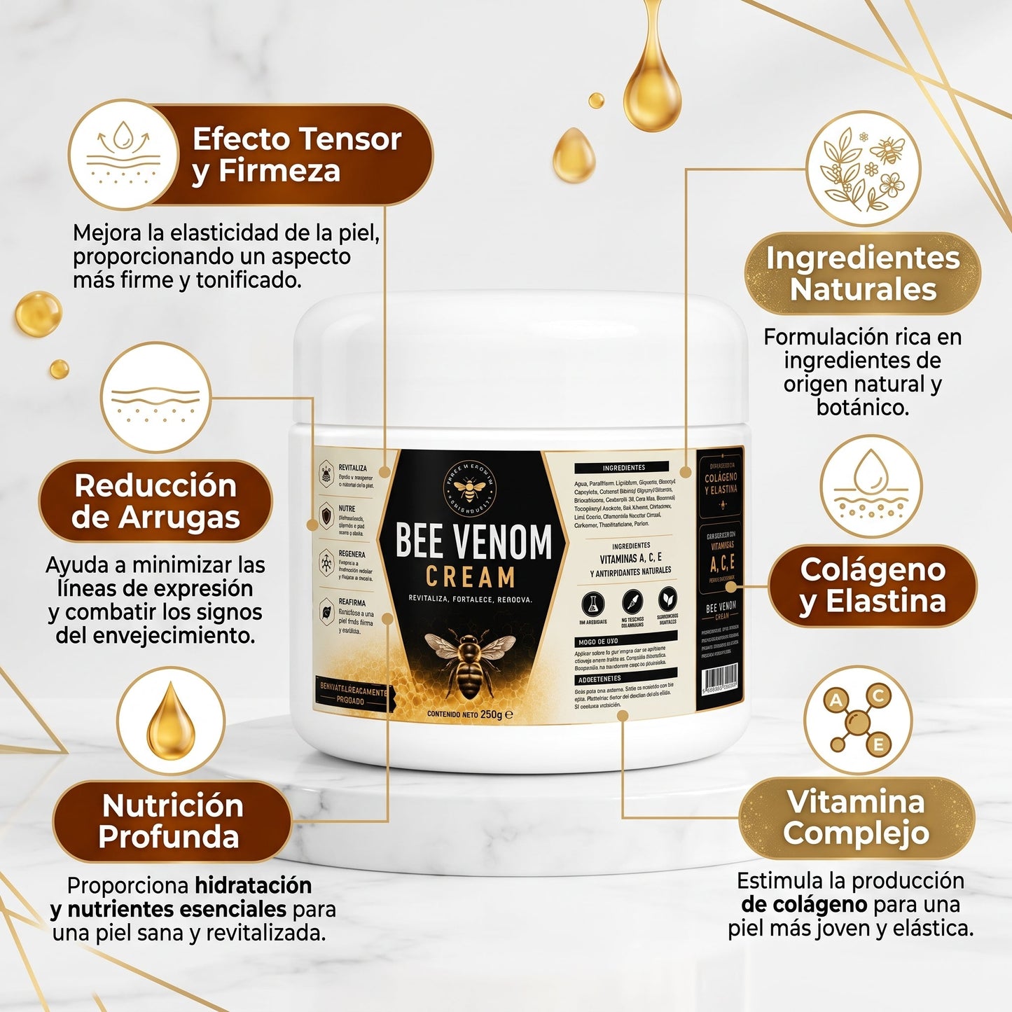 Crema Bee Venom 250g – Colágeno, Elastina y Vitaminas A, C, E